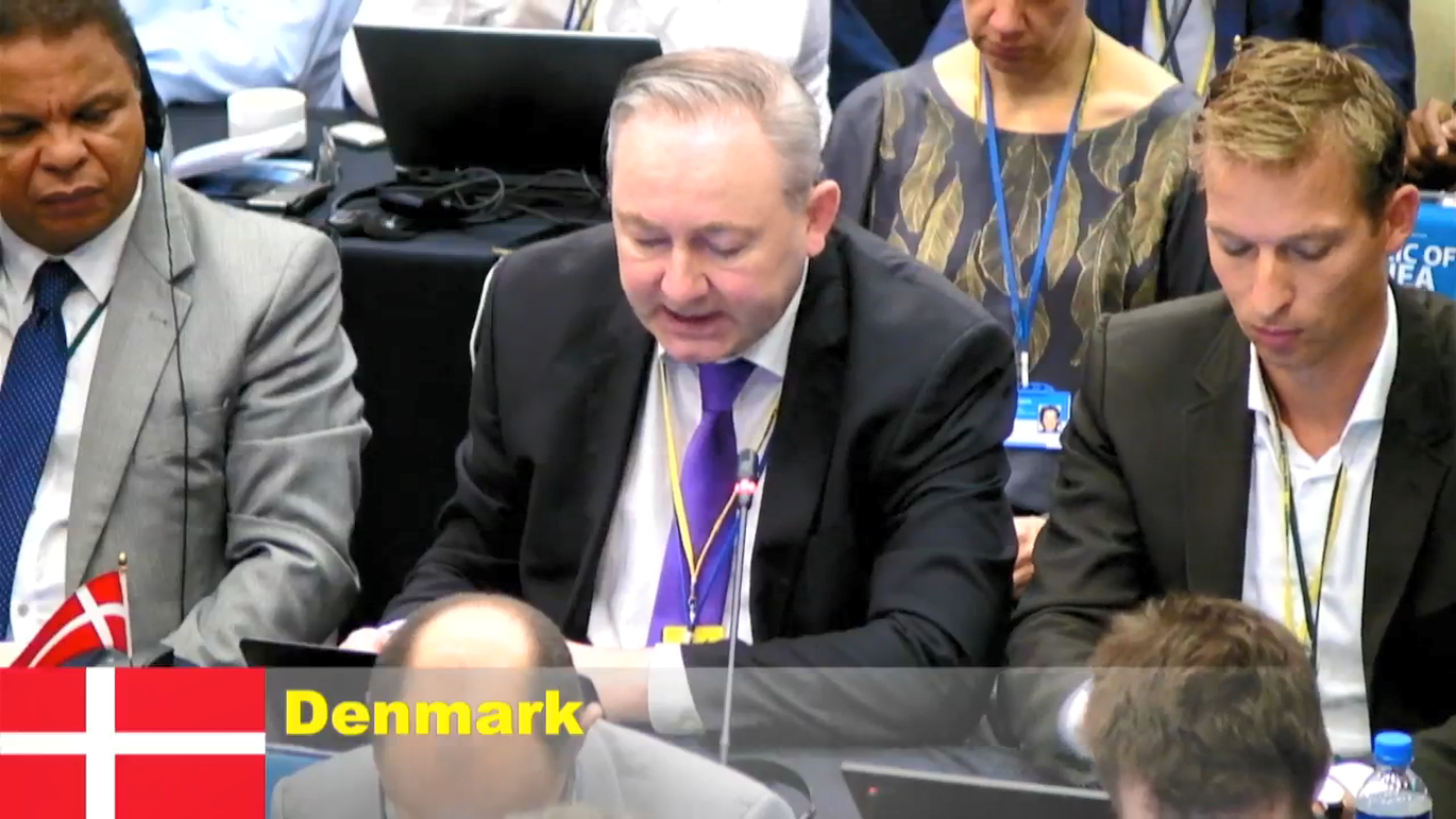 Faroe Islands representative explaining his support for Japan’s proposal to overturn the commercial whaling moratorium