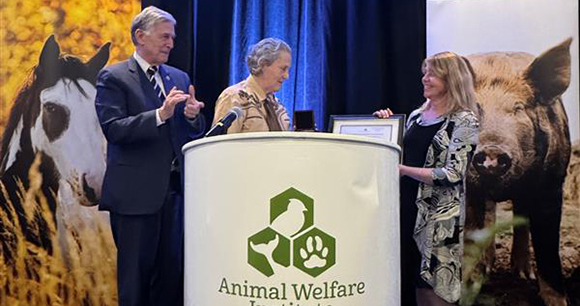 US Rep. Don Beyer, Dr. Temple Grandin, and Susan Millward. Photo by AWI. US Rep. Don Beyer, Dr. Temple Grandin, and Sandra Eskin