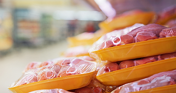 Poultry products in a grocery store.