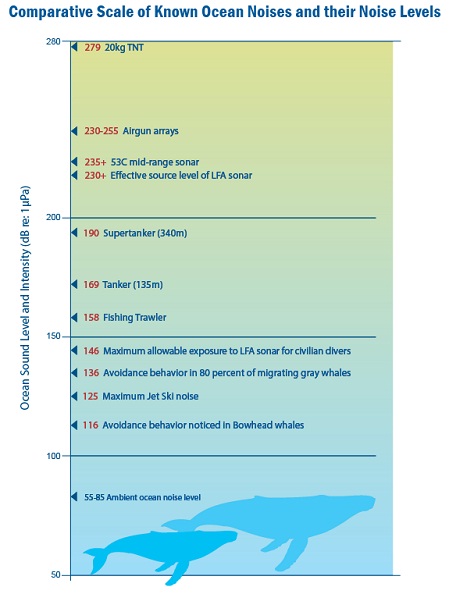 Comparative Scale of Known Ocean Noises and their Noise Levels